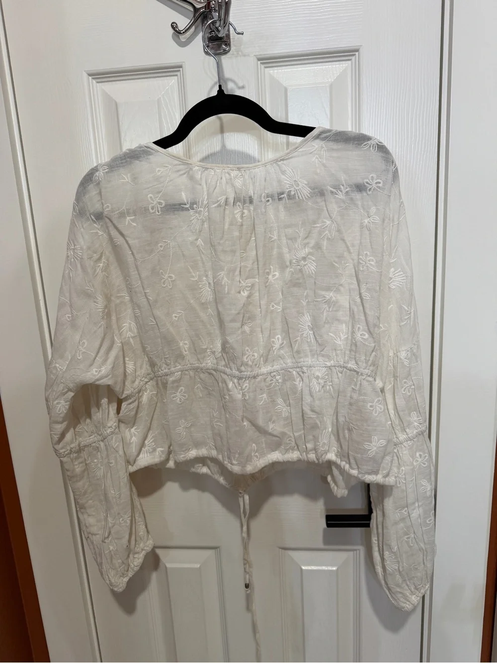 Free People Women's White Embroidered Tie-Front Boho Top